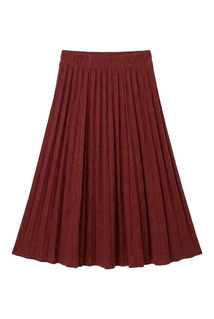 Waffle Textured Crinkle Pleated Skirt in Burgundy by FYI