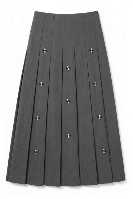 Pleated Skirt With Rhinestone in Grey by Legend