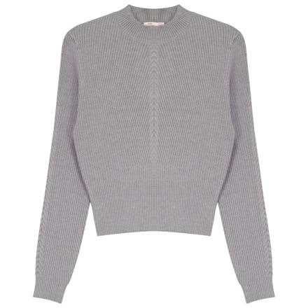 Cable Rib Knit Crop Top in Grey Mix by Legend