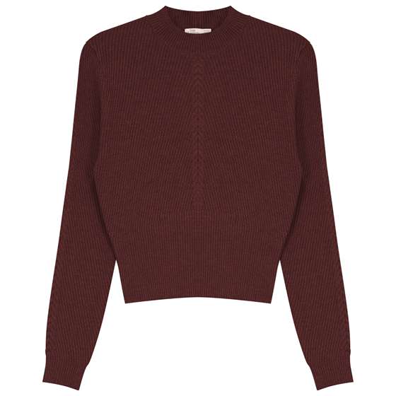 Cable Rib Knit Crop Top in Wine by Legend