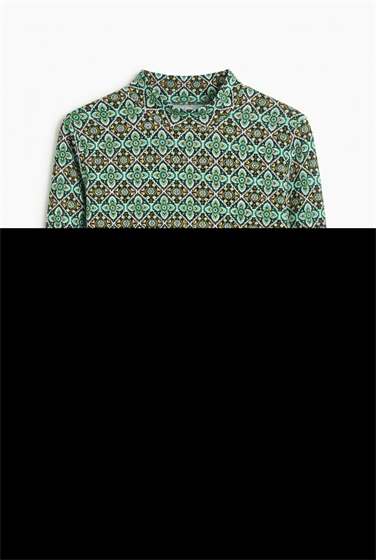 Geomtric Tyle Pattern Mock Neck Top in Green by Ginger