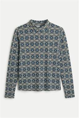 Geomtric Tyle Pattern Mock Neck Top in Navy by Ginger