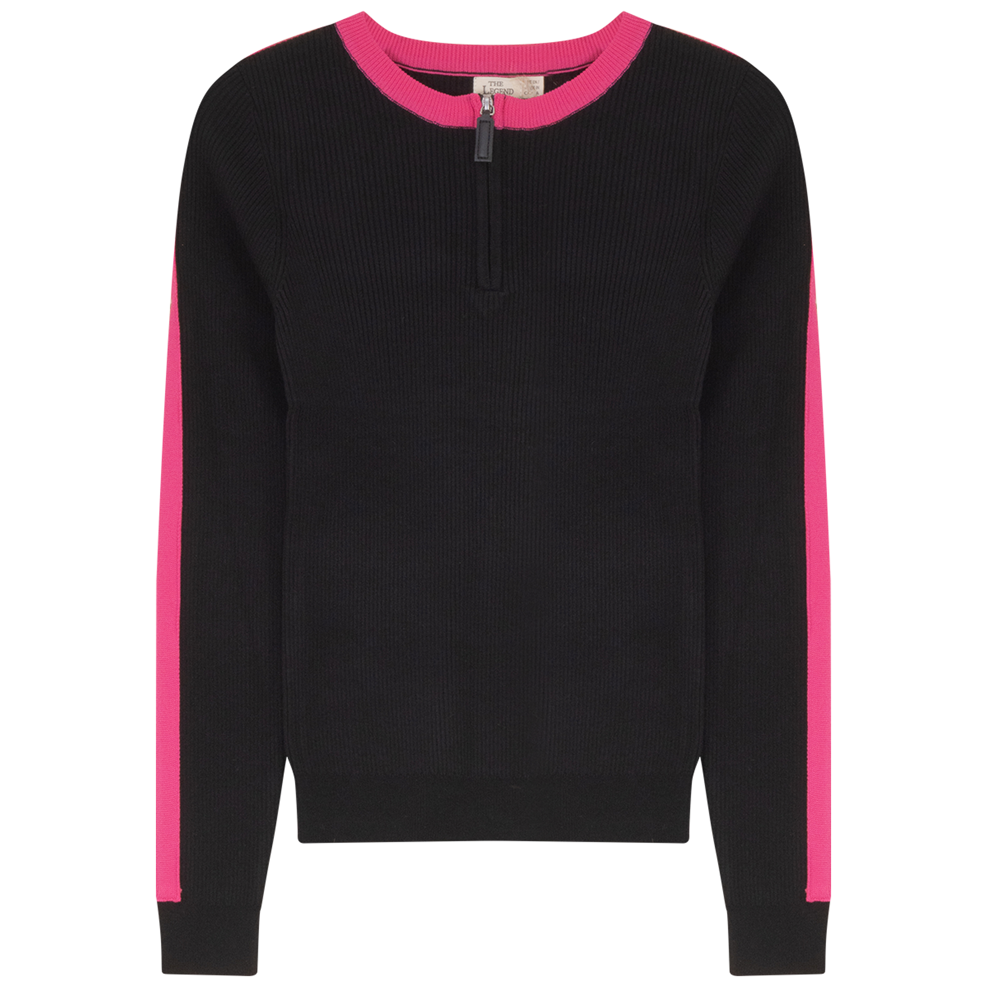 Rib Knit Top With Contrast Trim in Black by Legend
