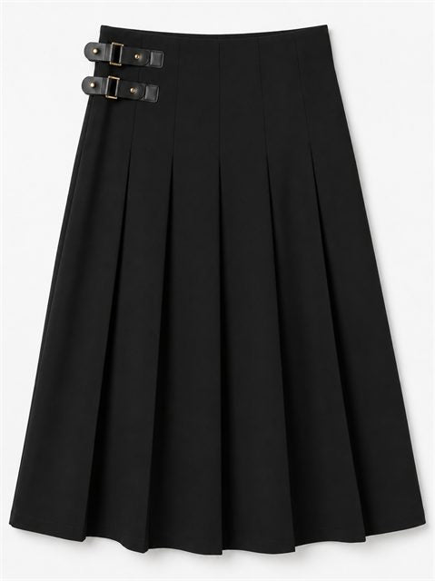 Midi Length Skirt With Straps Buckle Trim in Black by Legend