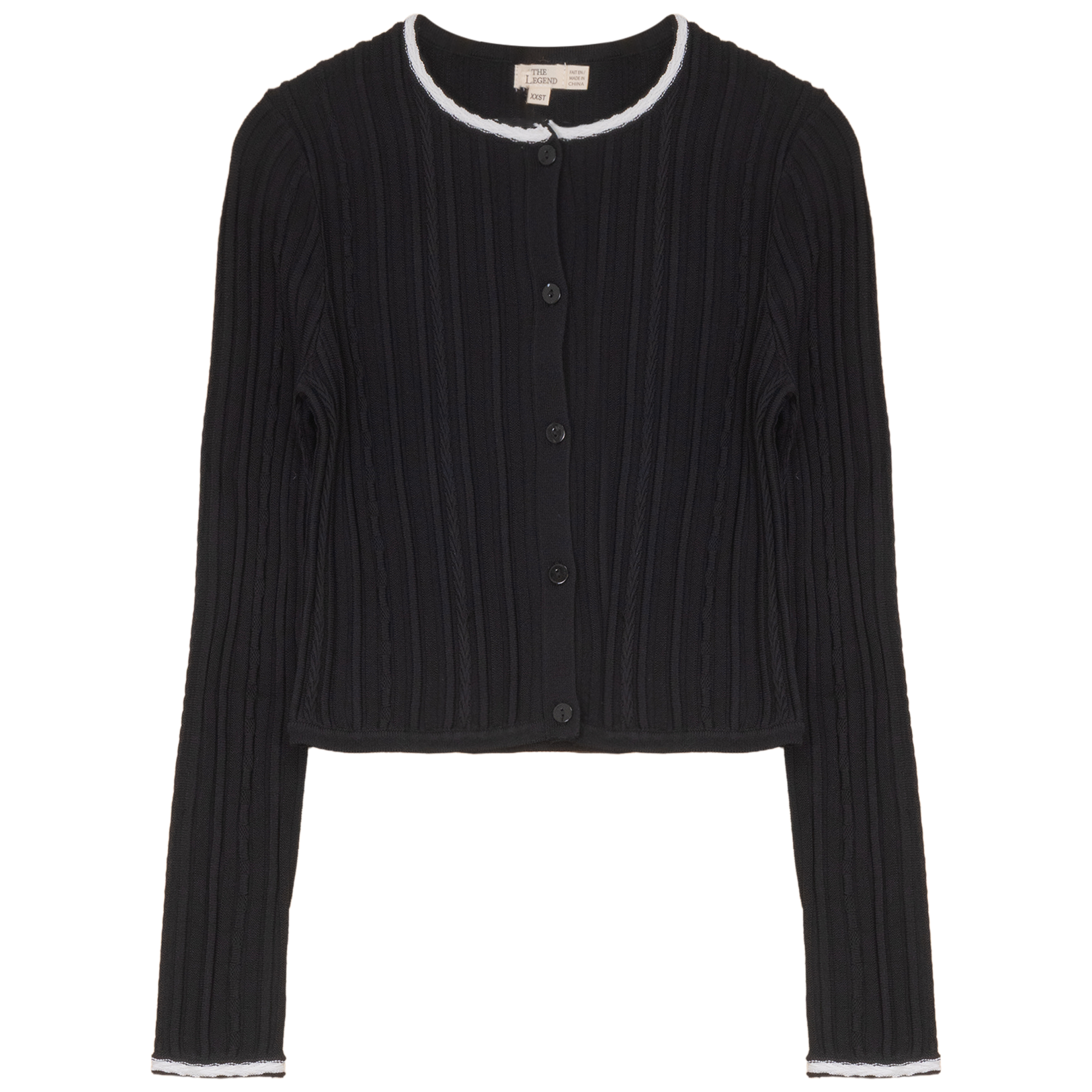Crop Cardigan With Contrast Trim in Black by Legend
