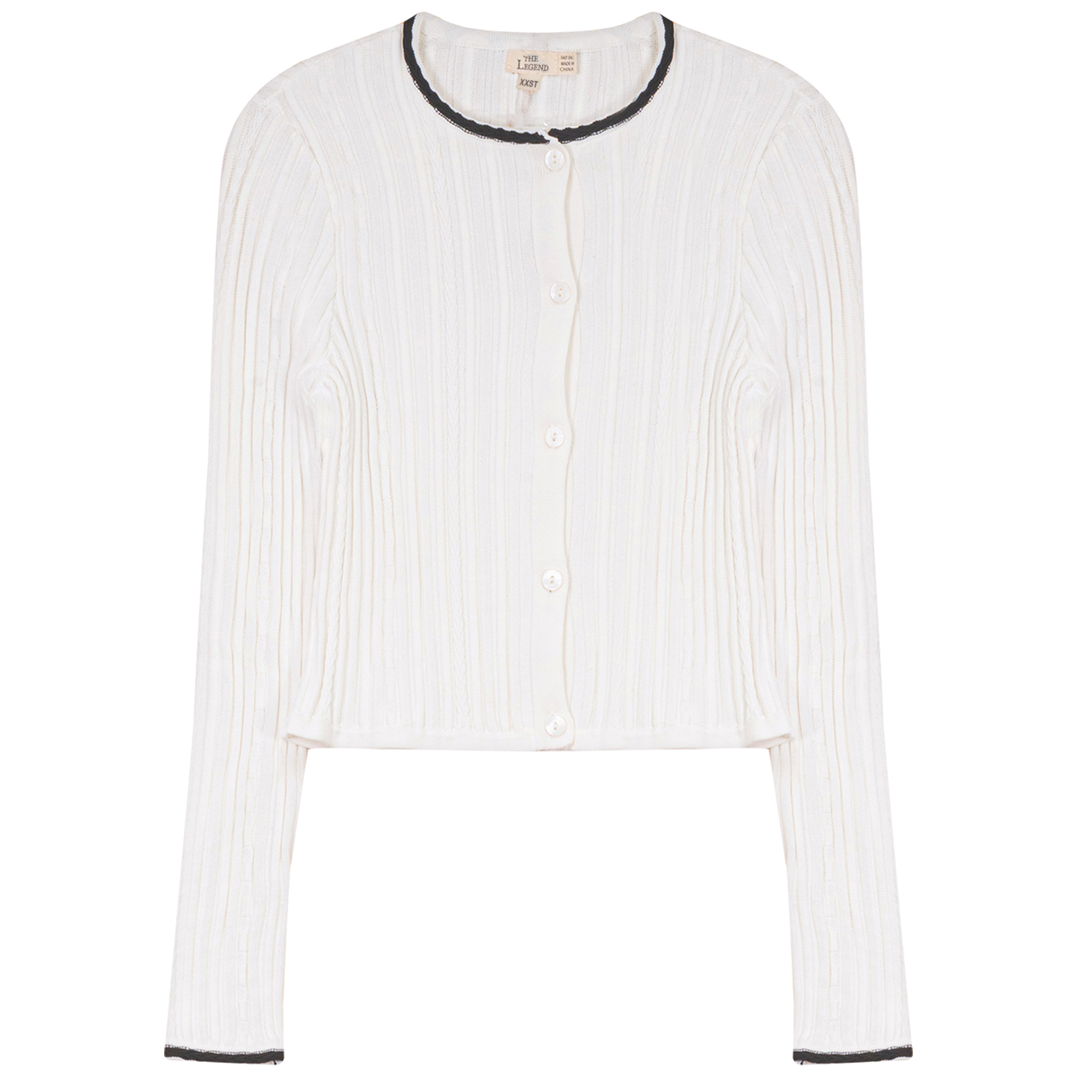 Crop Cardigan With Contrast Trim in Off White by Legend