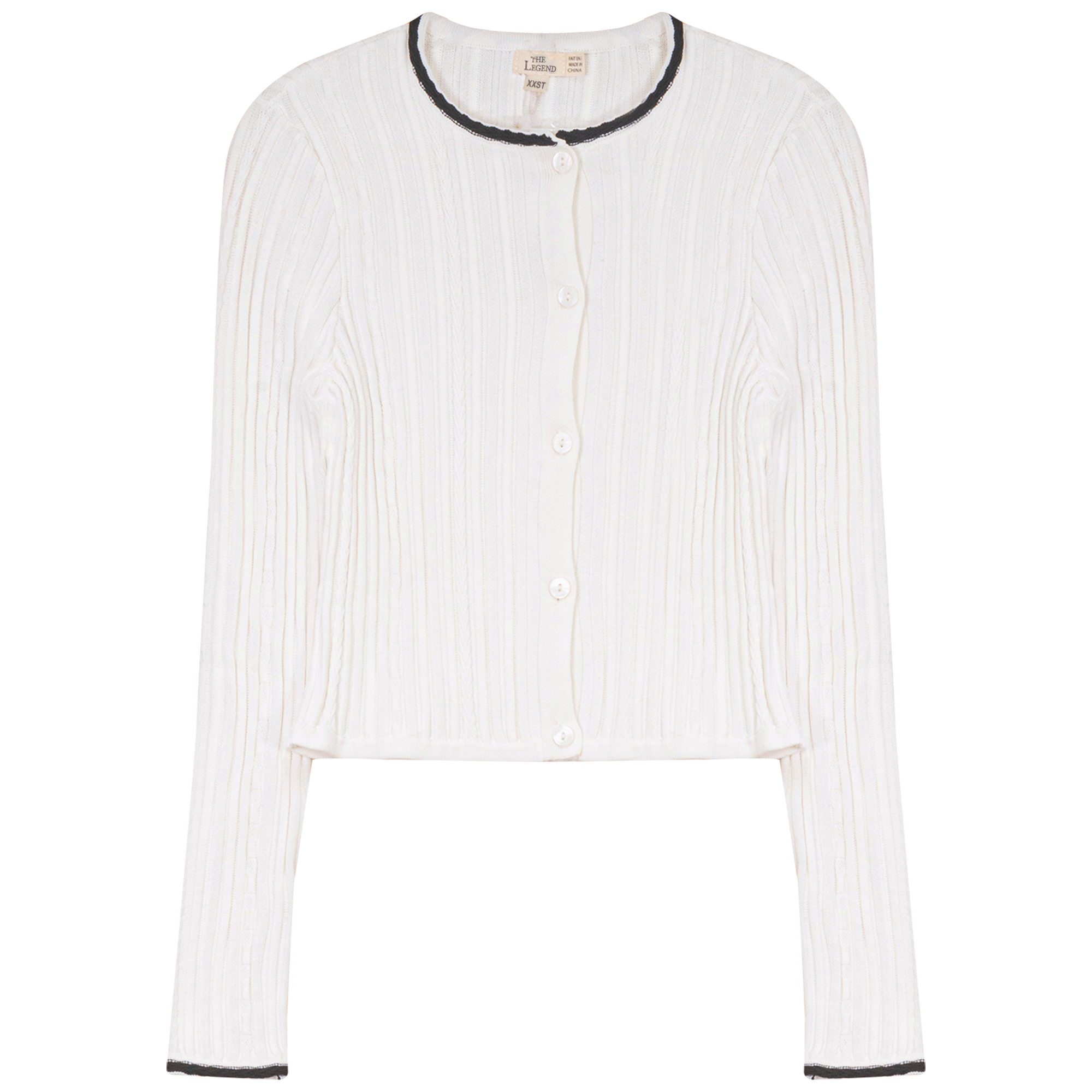 Crop Cardigan With Contrast Trim in Off White by Legend