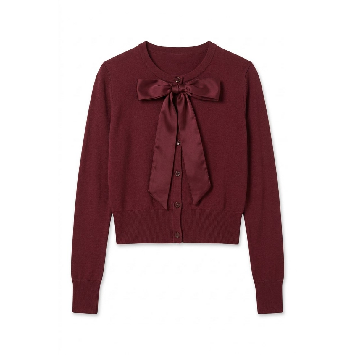 Knit Cardigan With Satin Tie in Burgundy by Legend