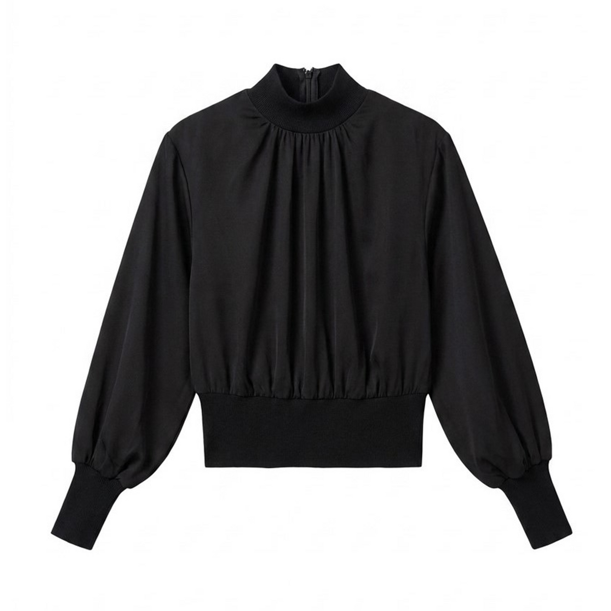 Top With Knit Mock Neck in Black by Legend