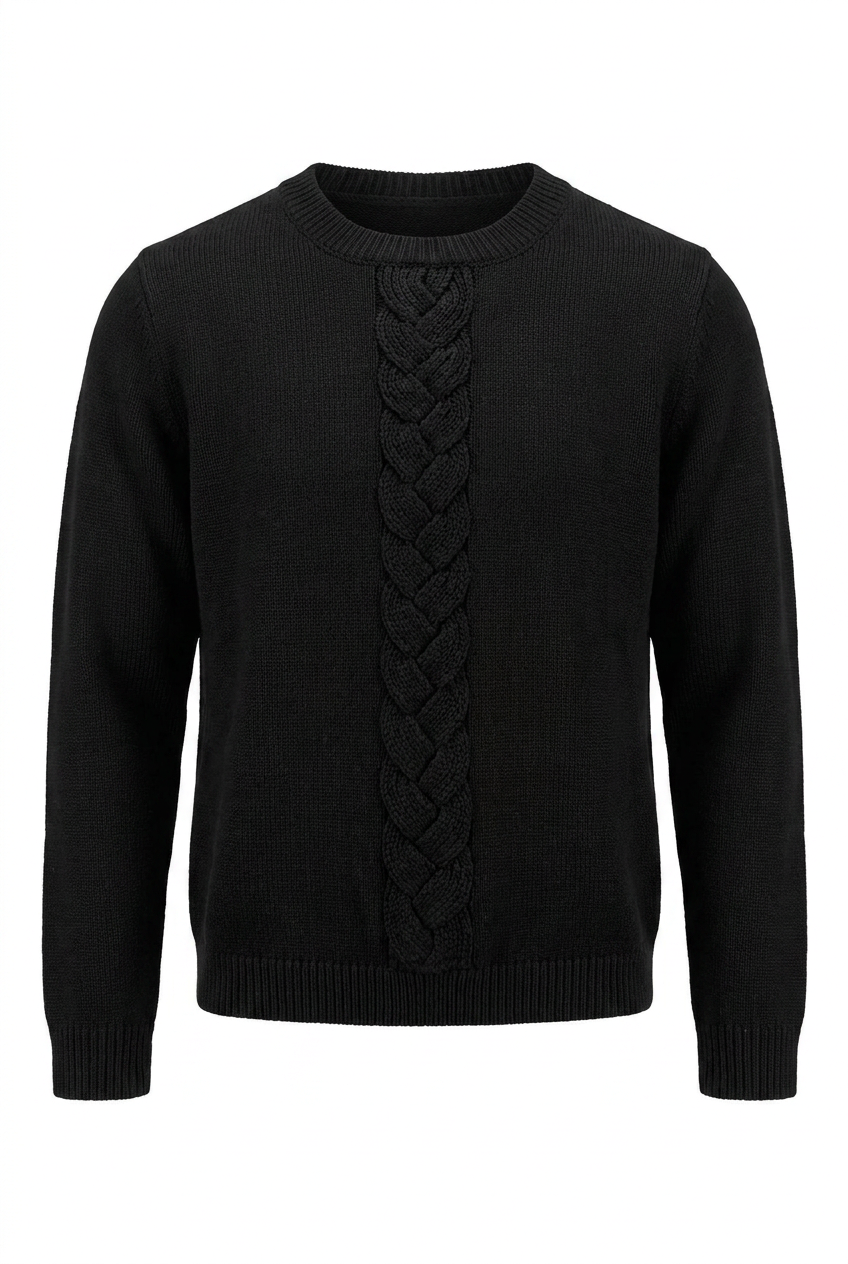 Knit Top With Braided Knit At Front in Black by Urban