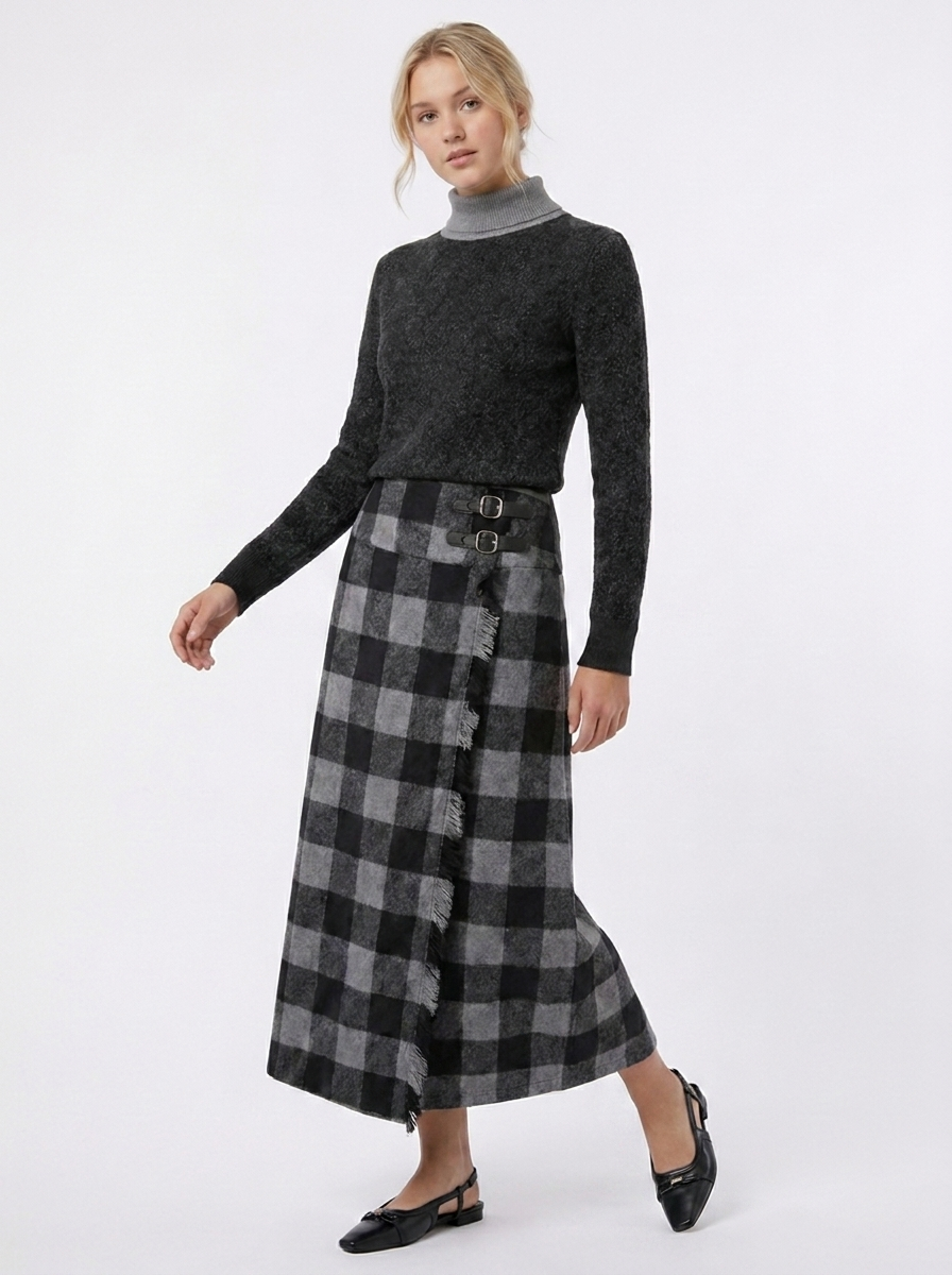 Wrap Plaid Skirt