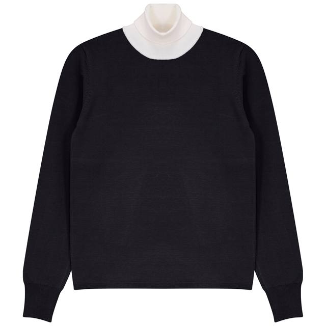 Knit Top With Contrast Color in Black Cream by Legend