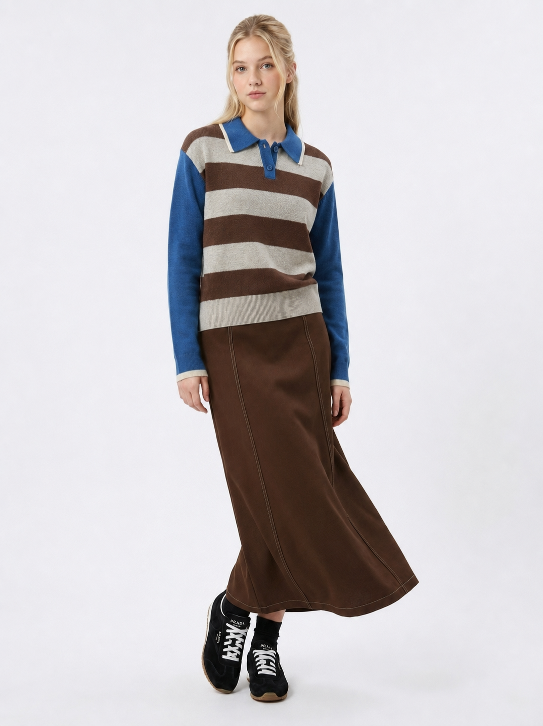 Panelled Skirt With Insert Piping in by Urban