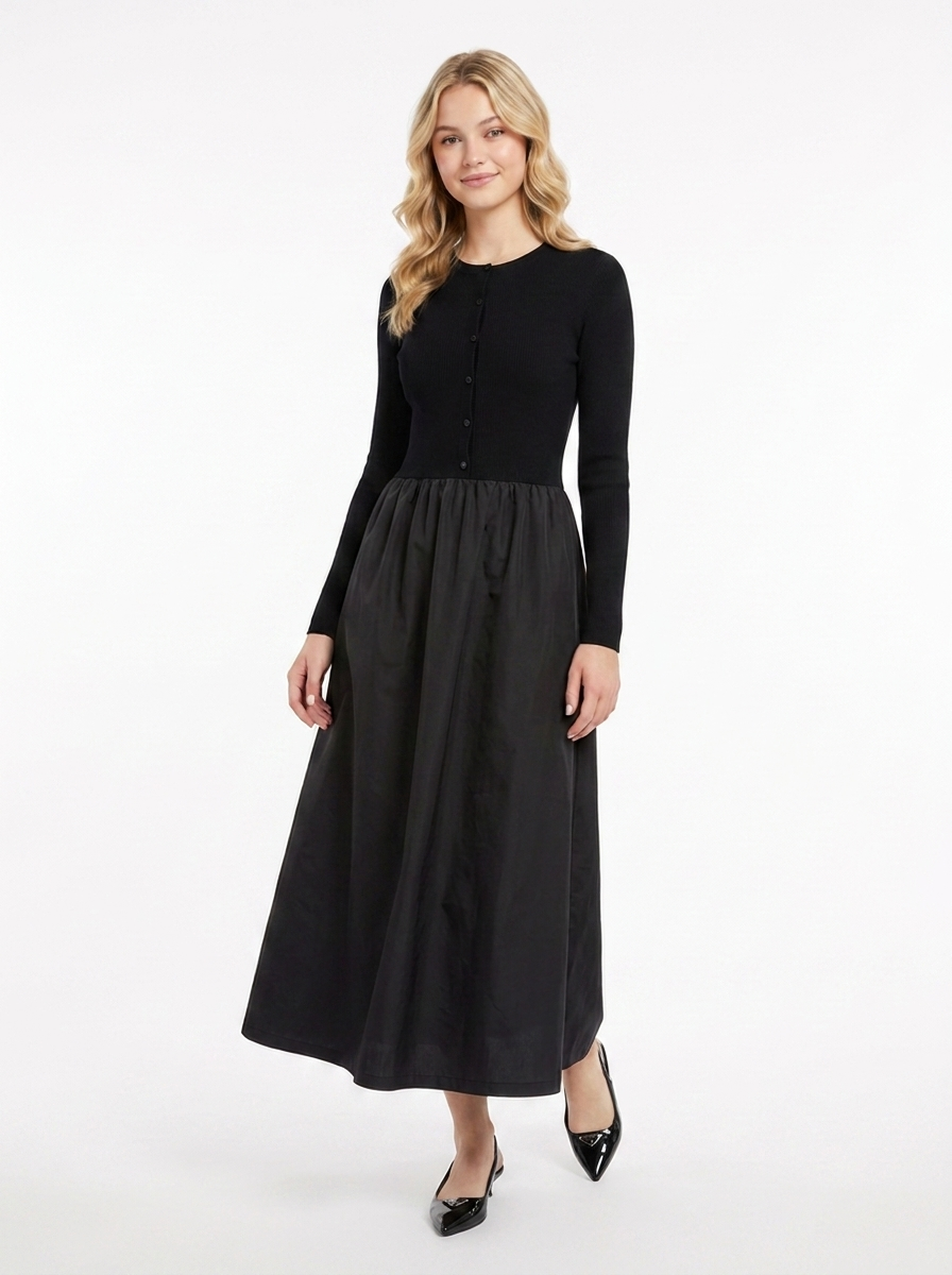 Jersey Knit & Woven Paneled Dress