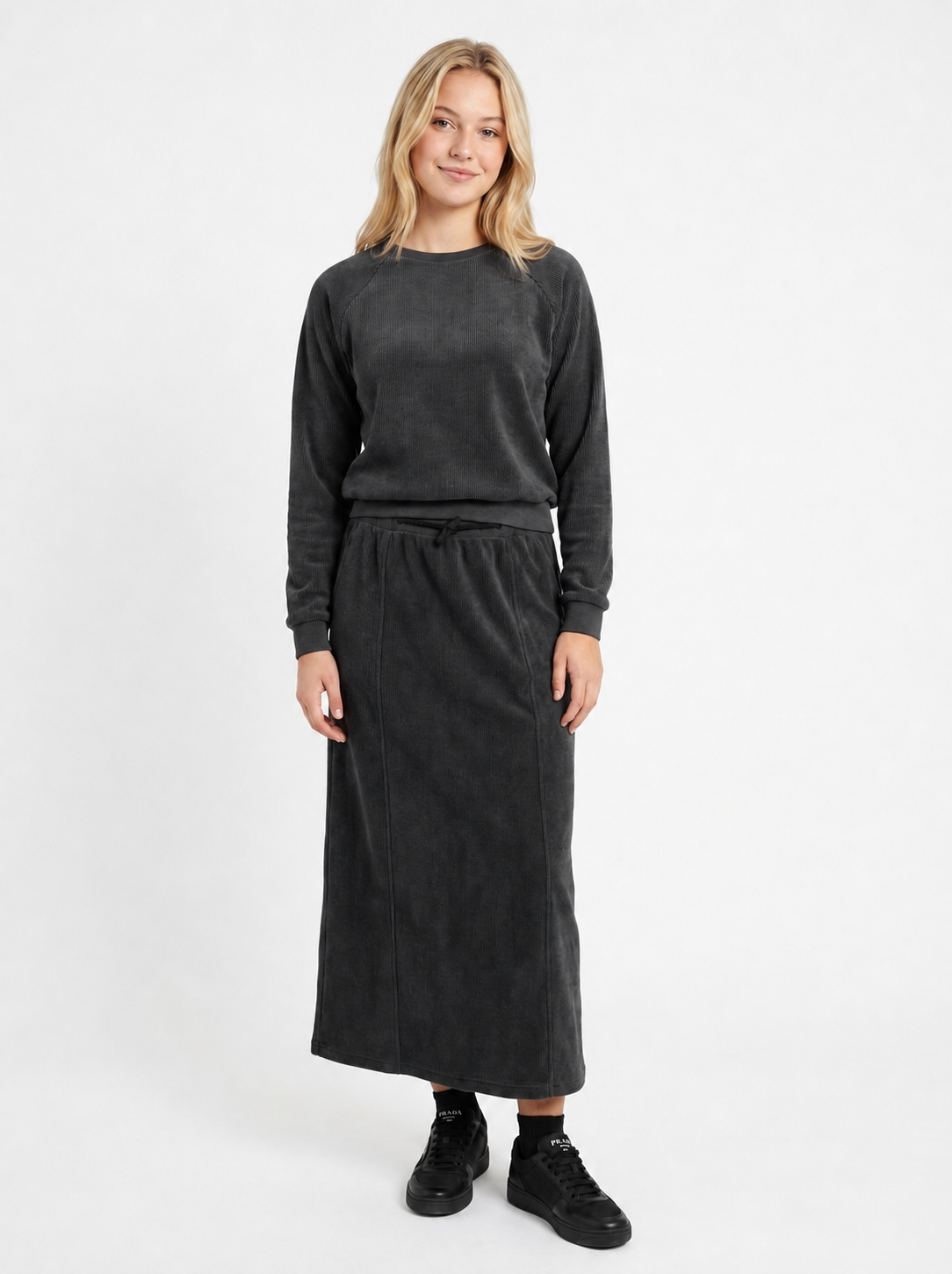 Rib Skirt With Cord Rope & Toggle At Front Waist in by Legend