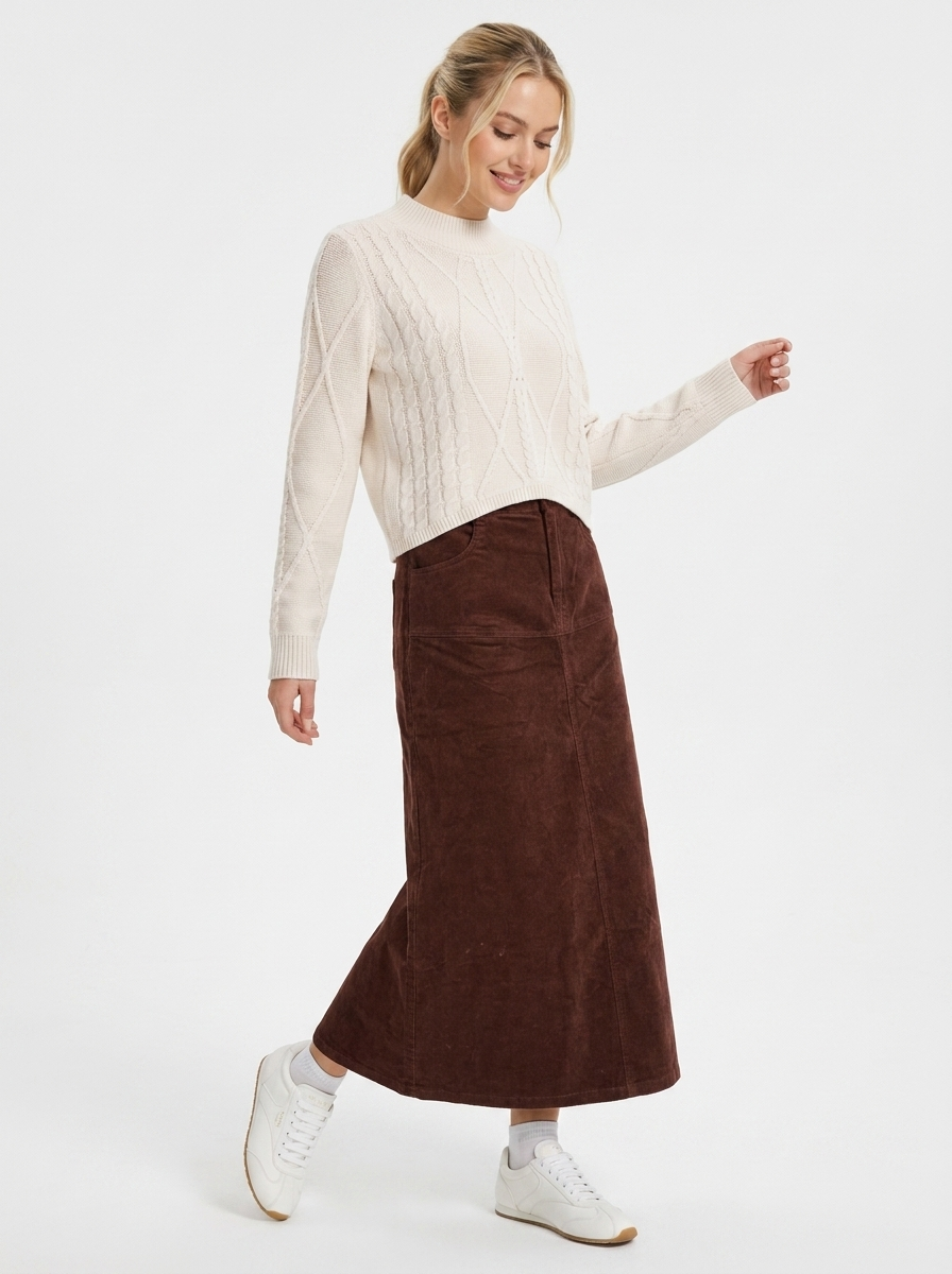 Crop Top With Cable & Rib Knit in Off White by Urban