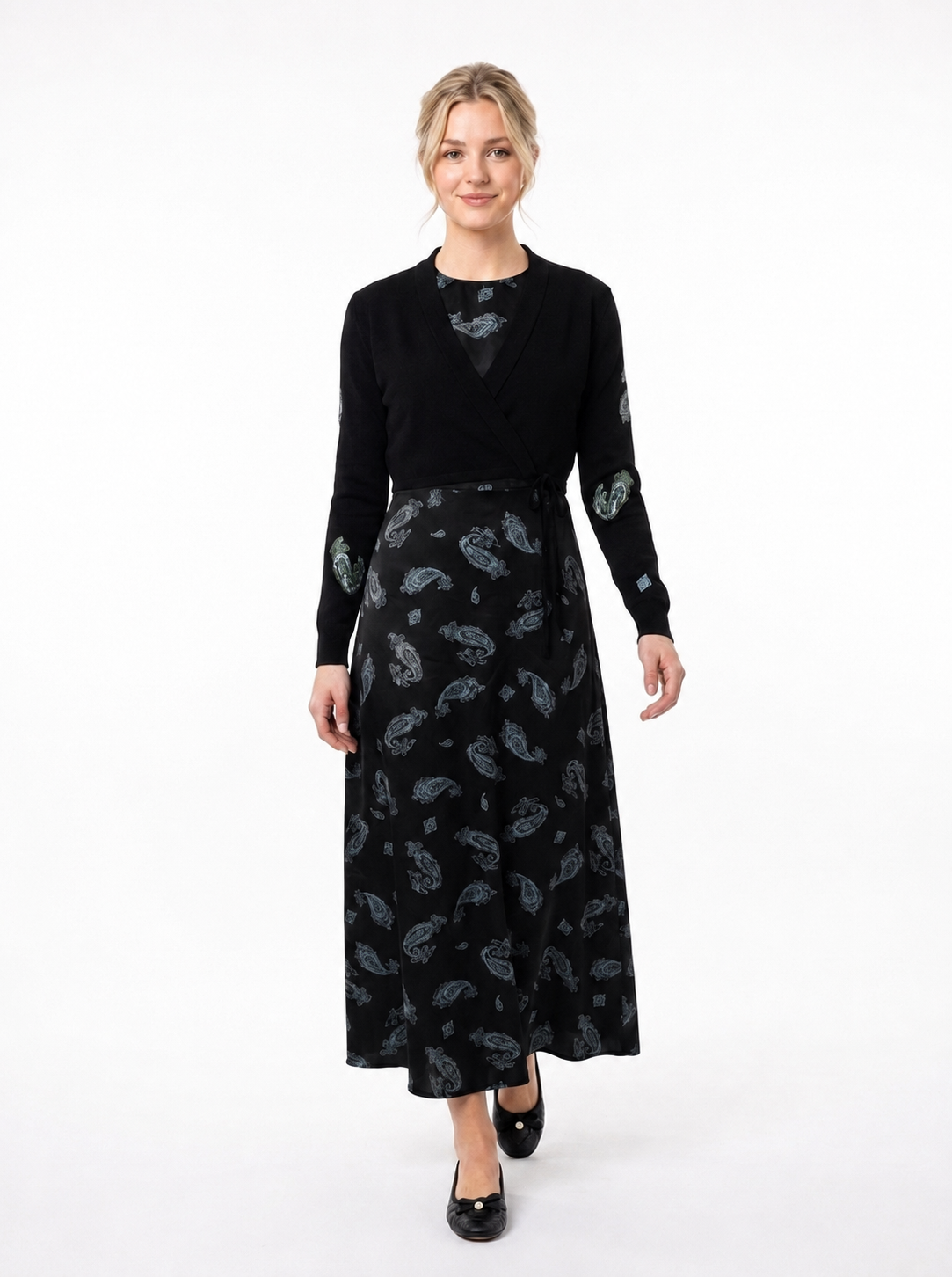 Pleated Jumper Set With Wrap Knit Cardigan Set