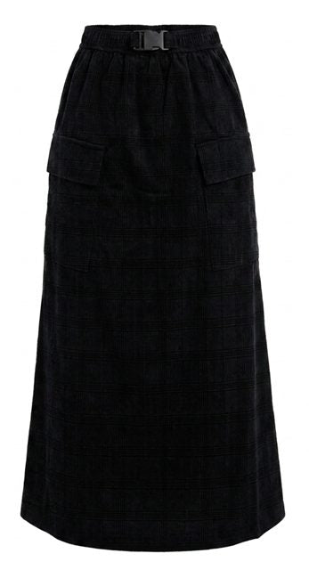 Plaid Midi Length Skirt With Pocket At Sides in Black by Aspect