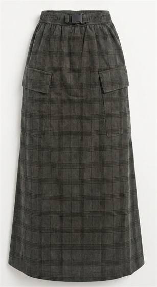Plaid Midi Length Skirt With Pocket At Sides in Grey by Aspect