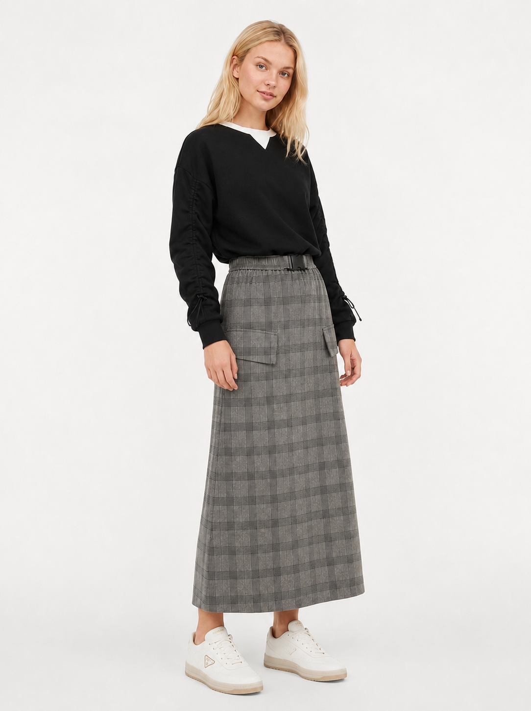 Plaid Midi Length Skirt With Pocket At Sides in by Aspect