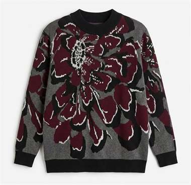 Crew Neck Floral Printed Sweater