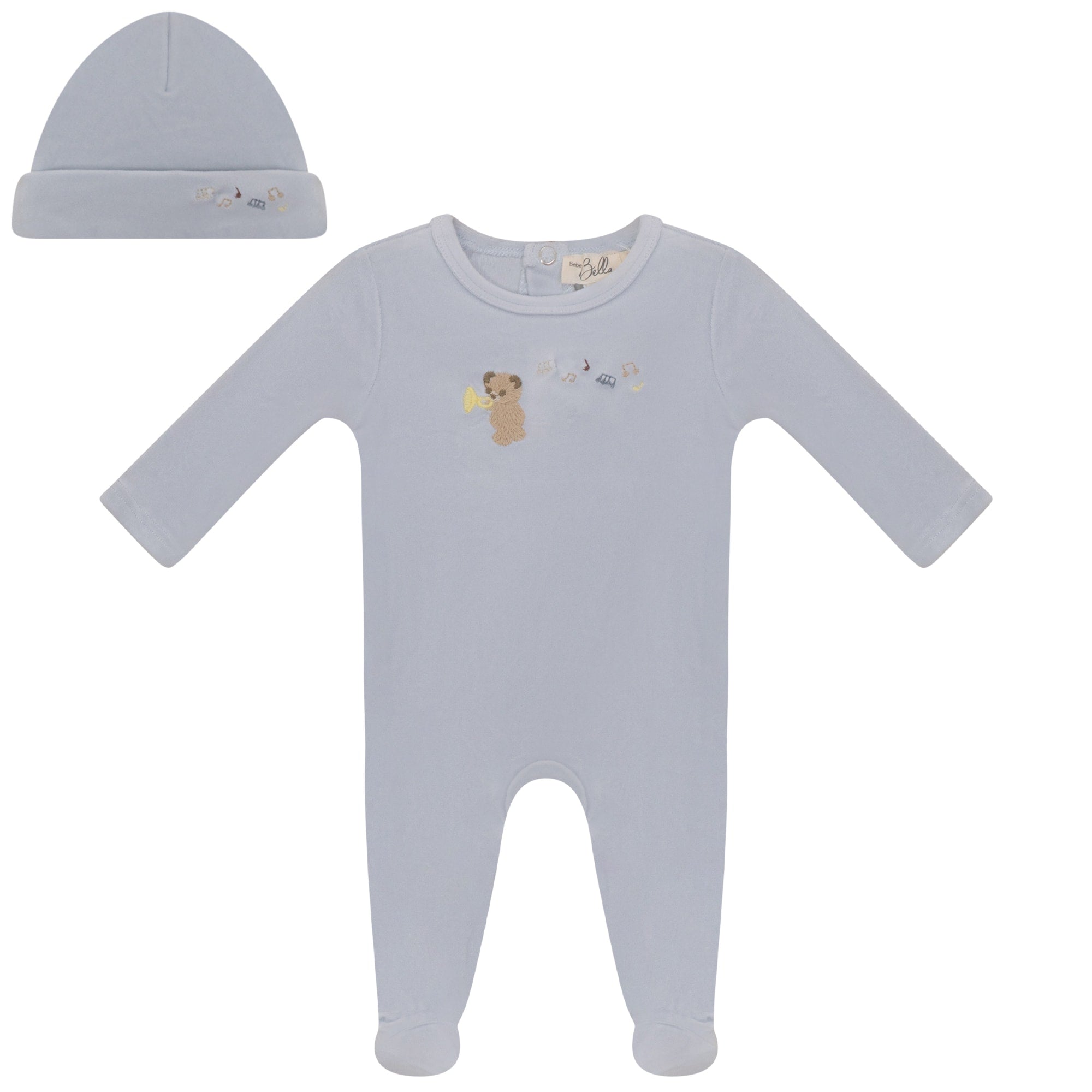 Bear Embroidery Footie in Blue Mist by Bebe Bella