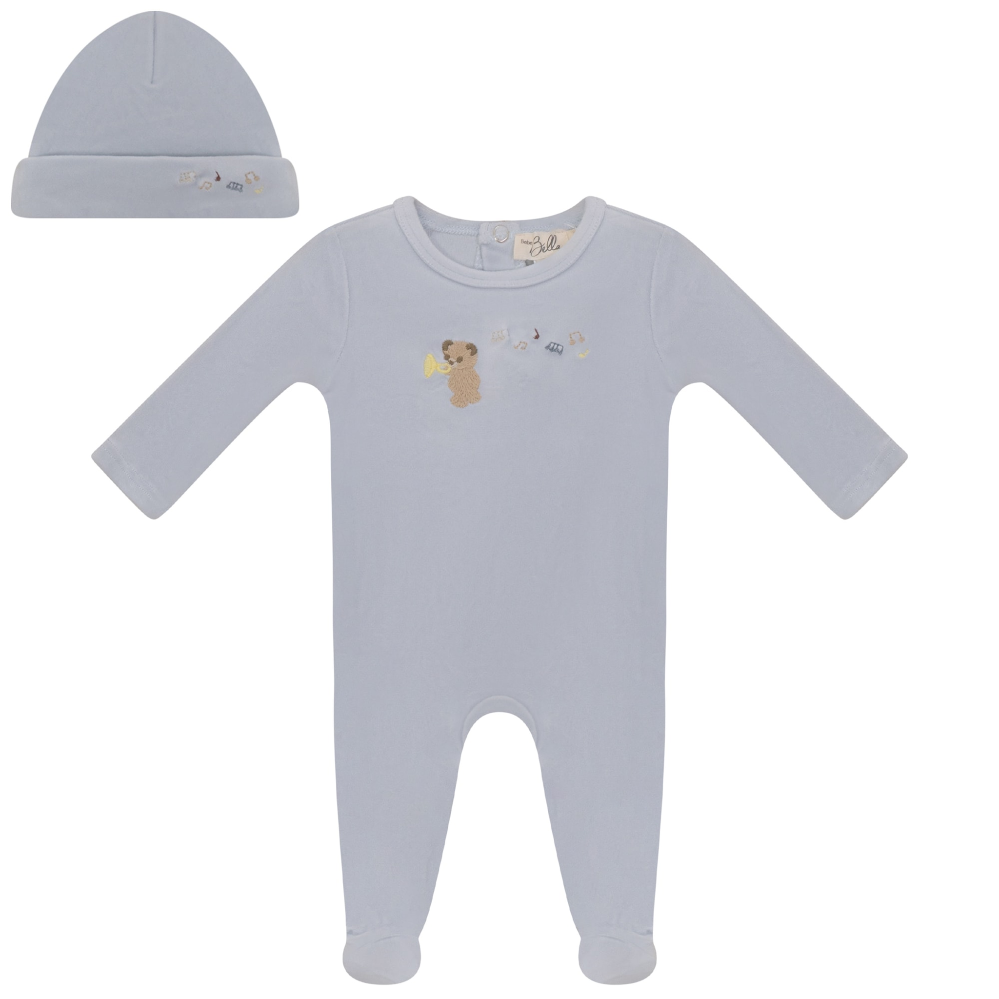 Bear Embroidery Footie in Blue Mist by Bebe Bella