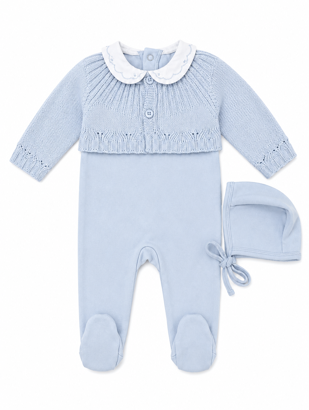 Cherry Embroidered Collar Footie & Cardigan Set in Moonstone Blue by Bebe Bella