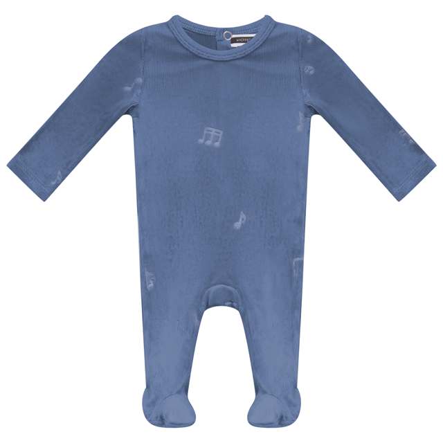Music Notes Embossed Rib Velour Footie in Dodge Blue by Whipped Cocoa