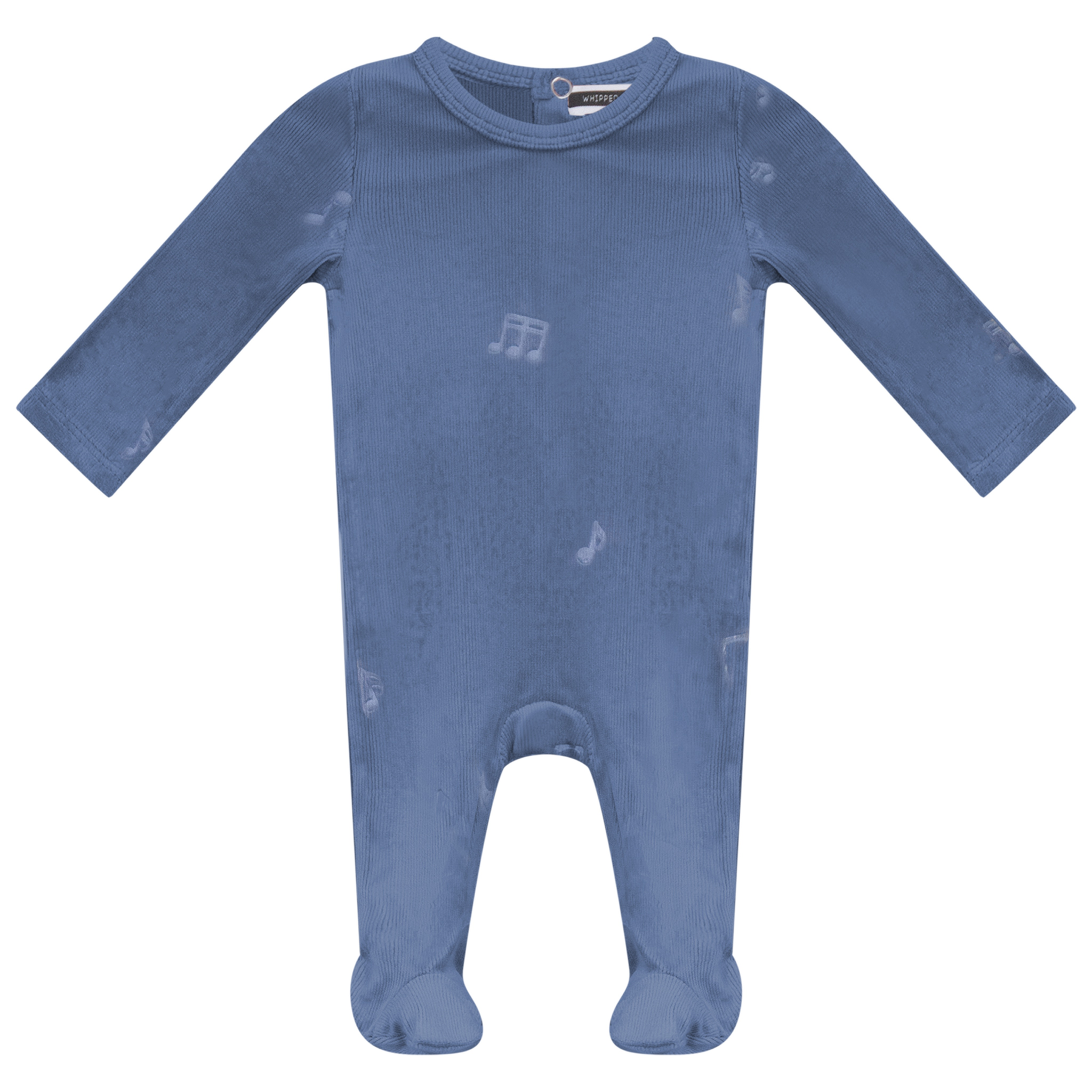 Music Notes Embossed Rib Velour Footie in Dodge Blue by Whipped Cocoa