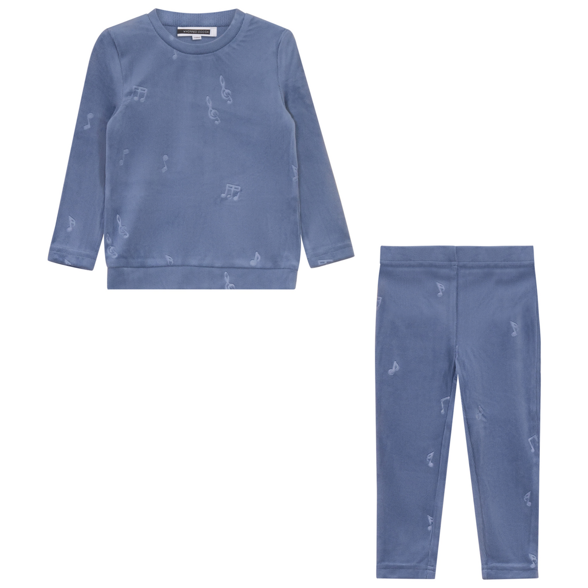 Music Notes Embossed Velour Set in Dodge Blue by Whipped Cocoa