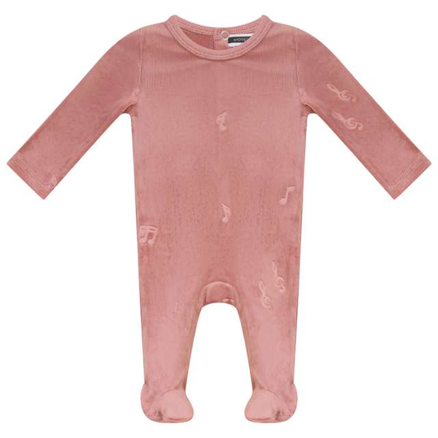 Music Notes Embossed Rib Velour Footie in Twilight Mauve by Whipped Cocoa