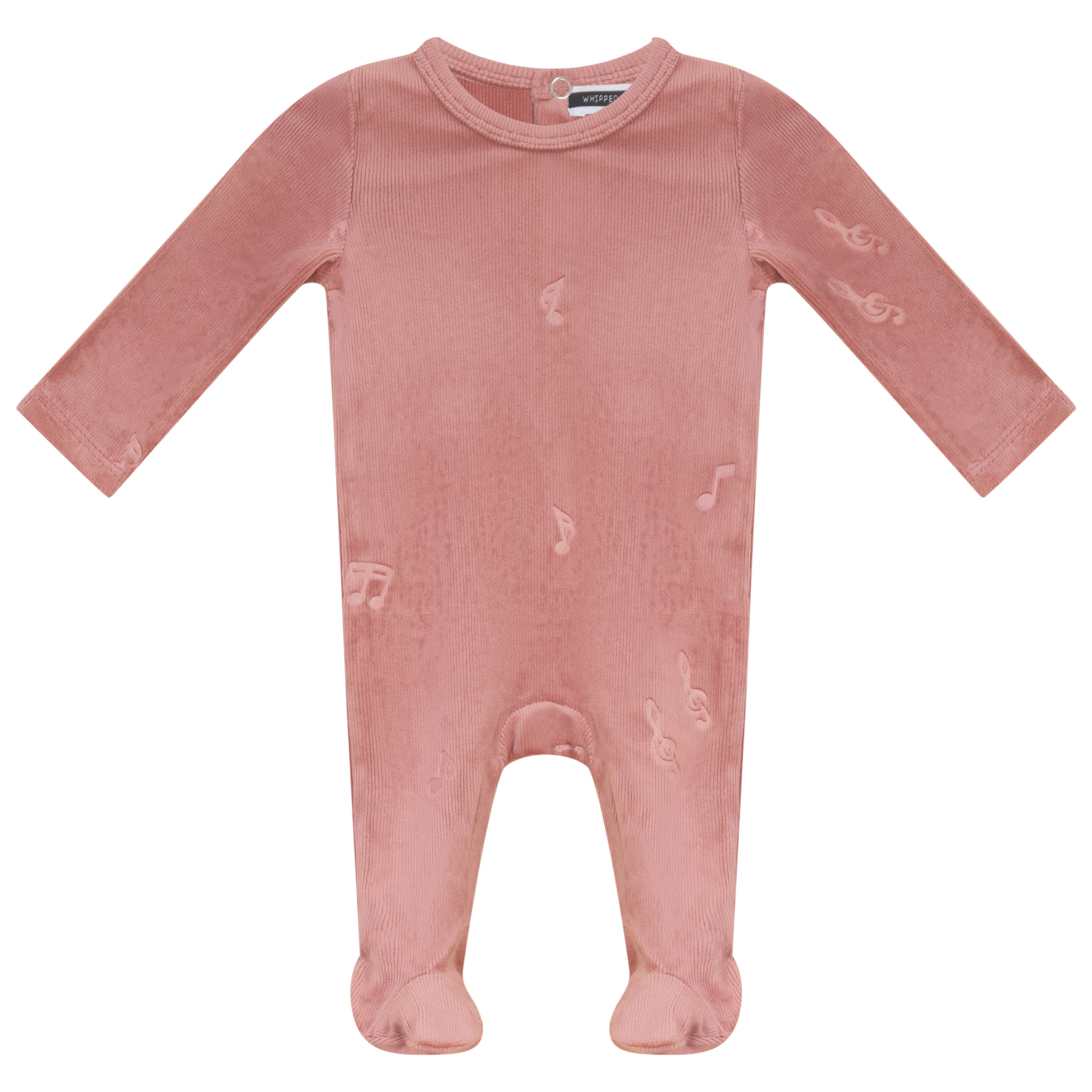 Music Notes Embossed Rib Velour Footie in Twilight Mauve by Whipped Cocoa