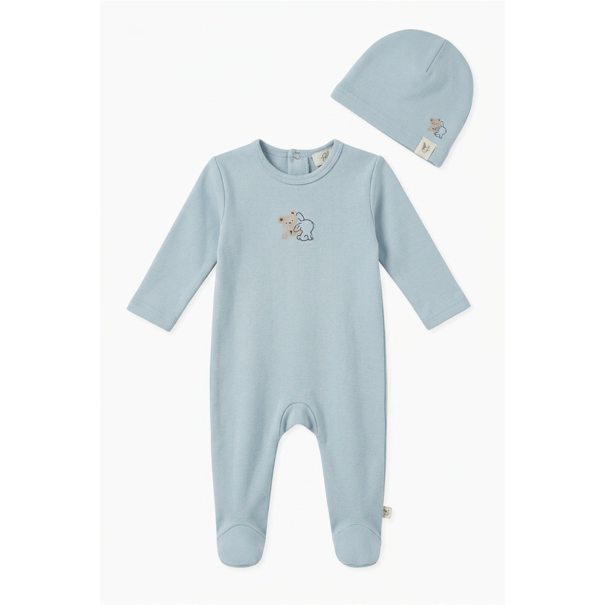 Bear & Bunny Print Footie in Blue Mist by Bebe Bella