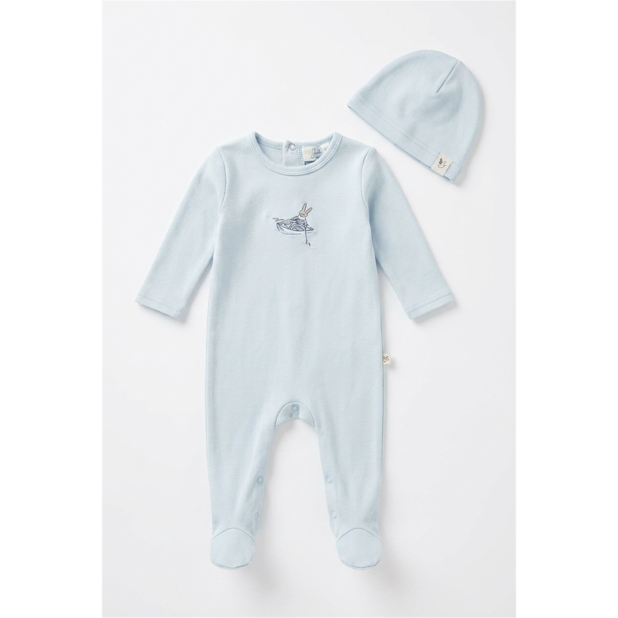 Sail Boat Bunny Print Footie in Moonstone Blue by Bebe Bella