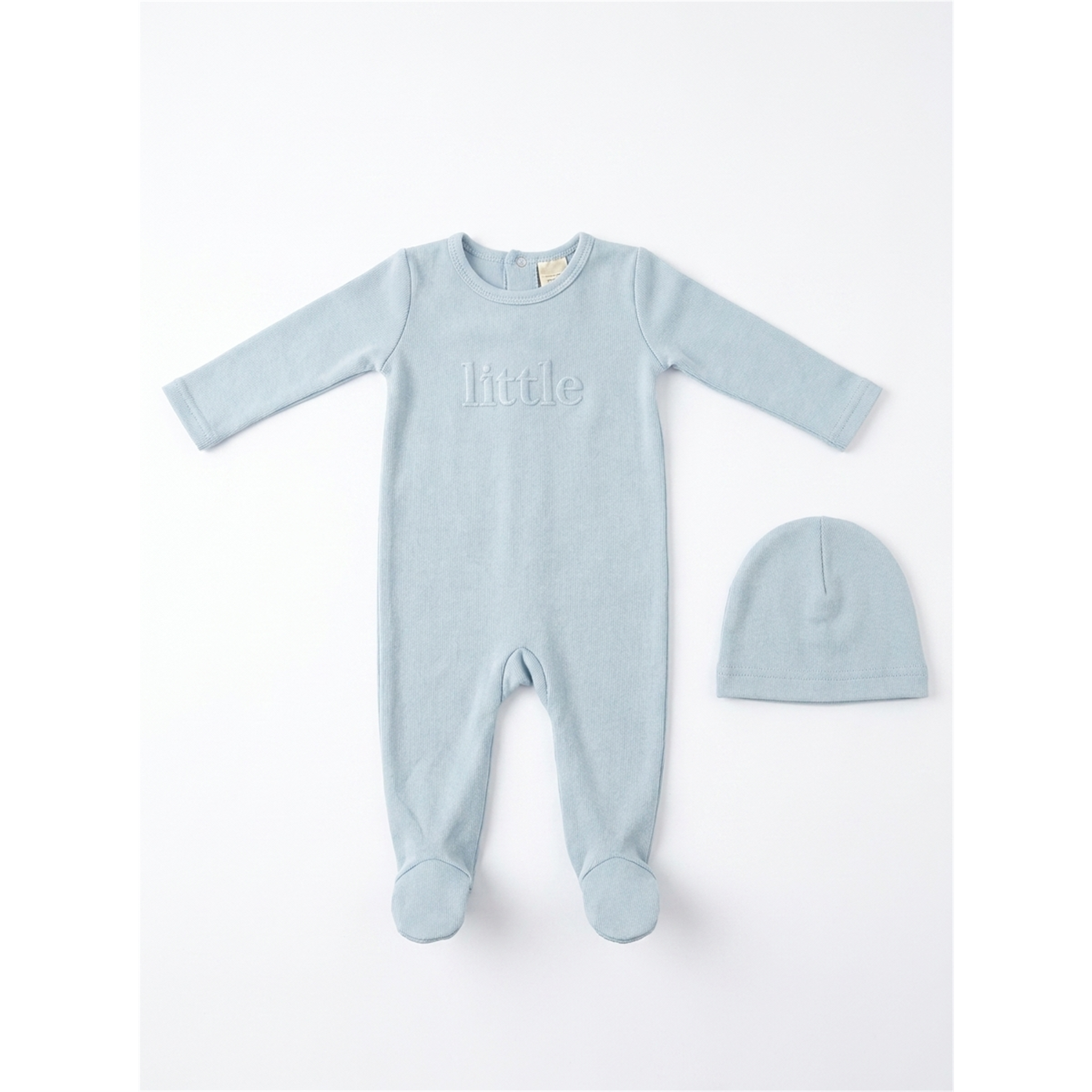Little Puff Print Footie in Blue Mist by Lux Baby