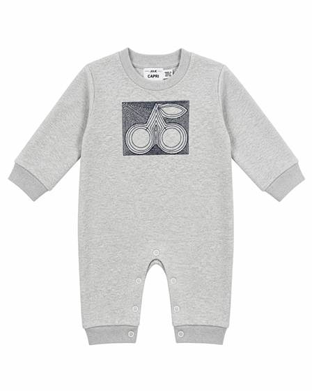 French Fleece Romper With Cherry Embroidery in Light Grey Mix by Jolie Capri