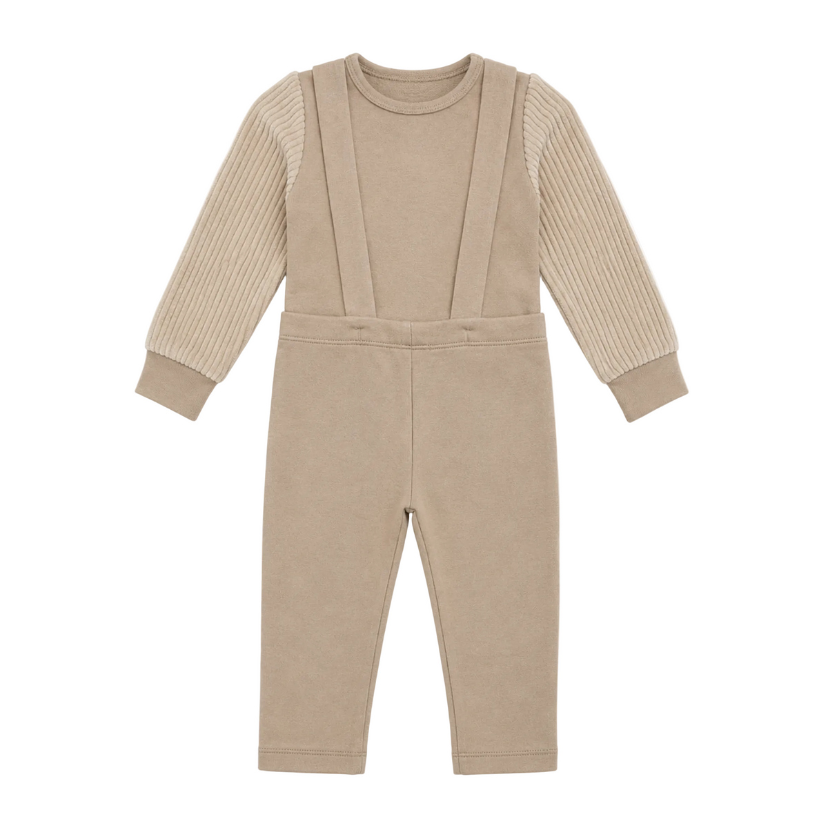 French Fleece Spandex And Corduroy Overall Set in Beige by Puddles