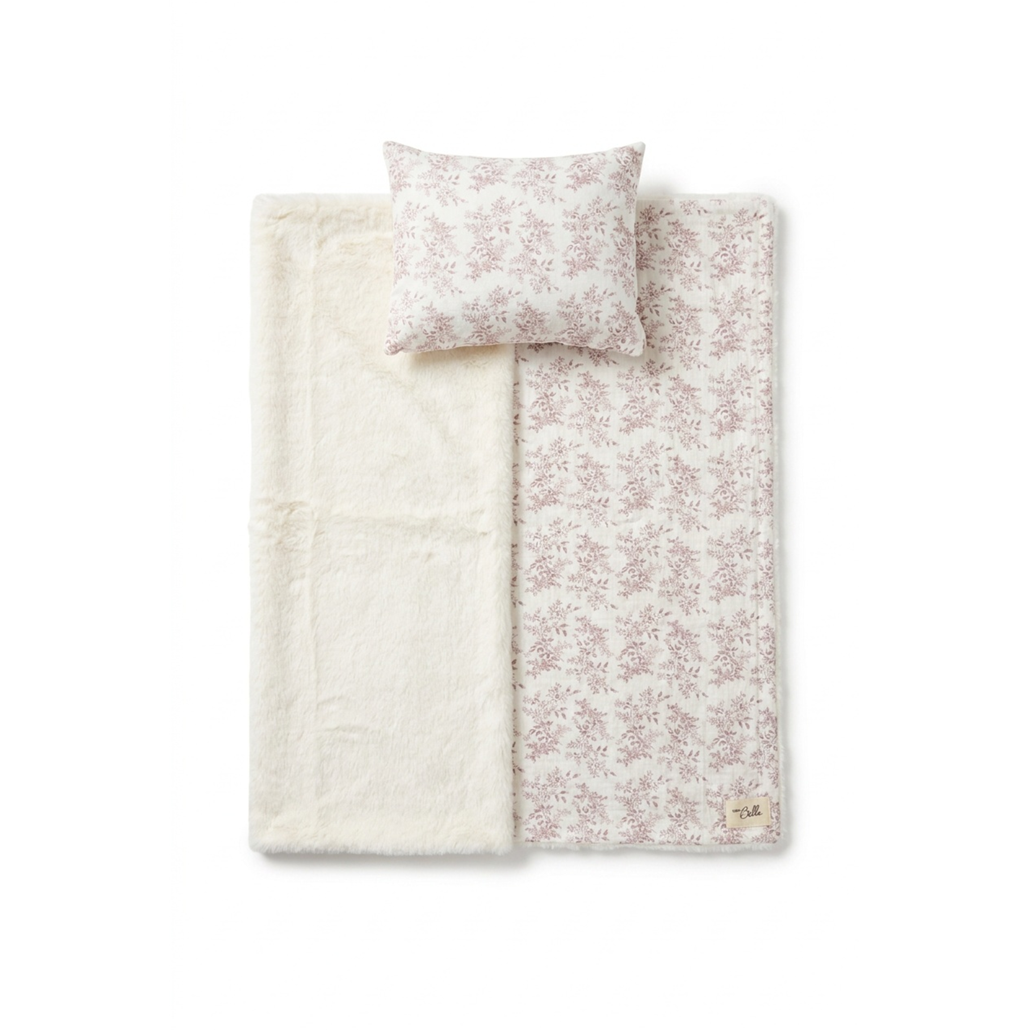 Gauze And Fur Blanket And Pillow Set in Ivory Rose One Size by Bebe Bella