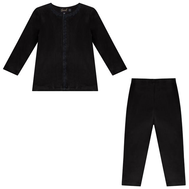 Pyjama With Leaves Stitch in Black by Seal