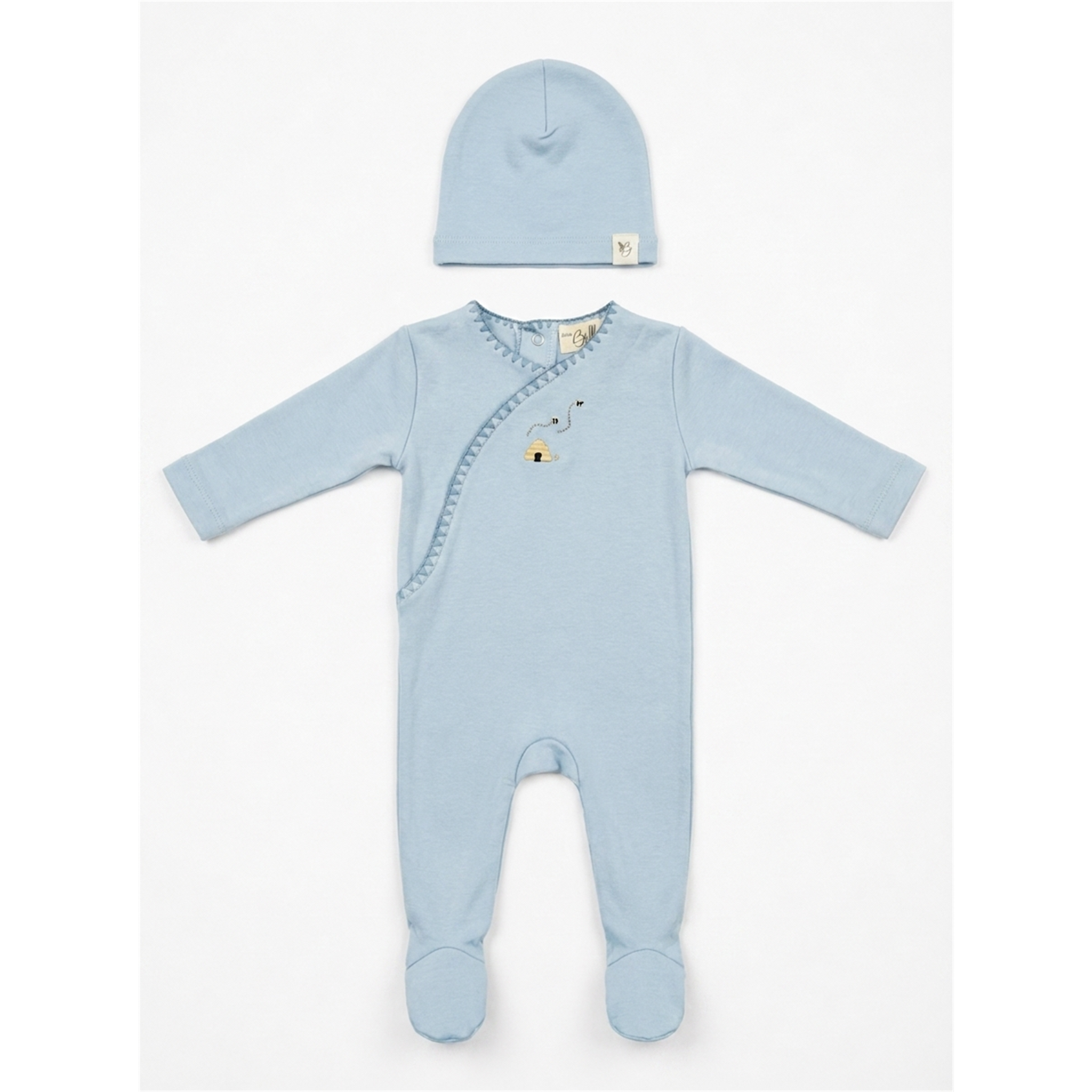 Honeybee, Flower & Rolling Horse Cotton Spandex Footie in Blue by Bebe Bella