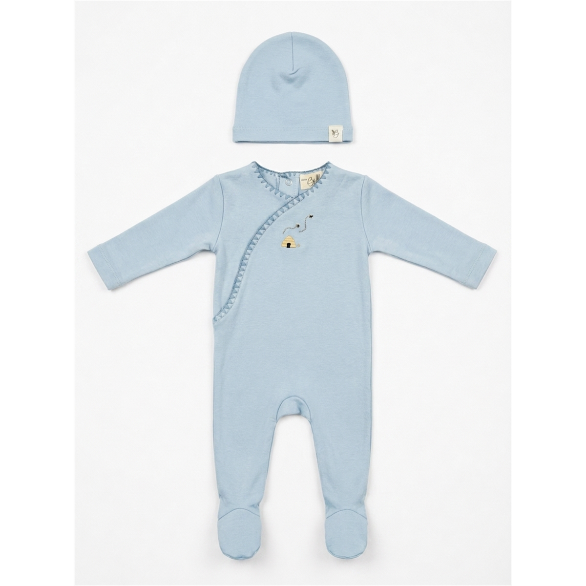 Honeybee, Flower & Rolling Horse Cotton Spandex Footie in Blue by Bebe Bella