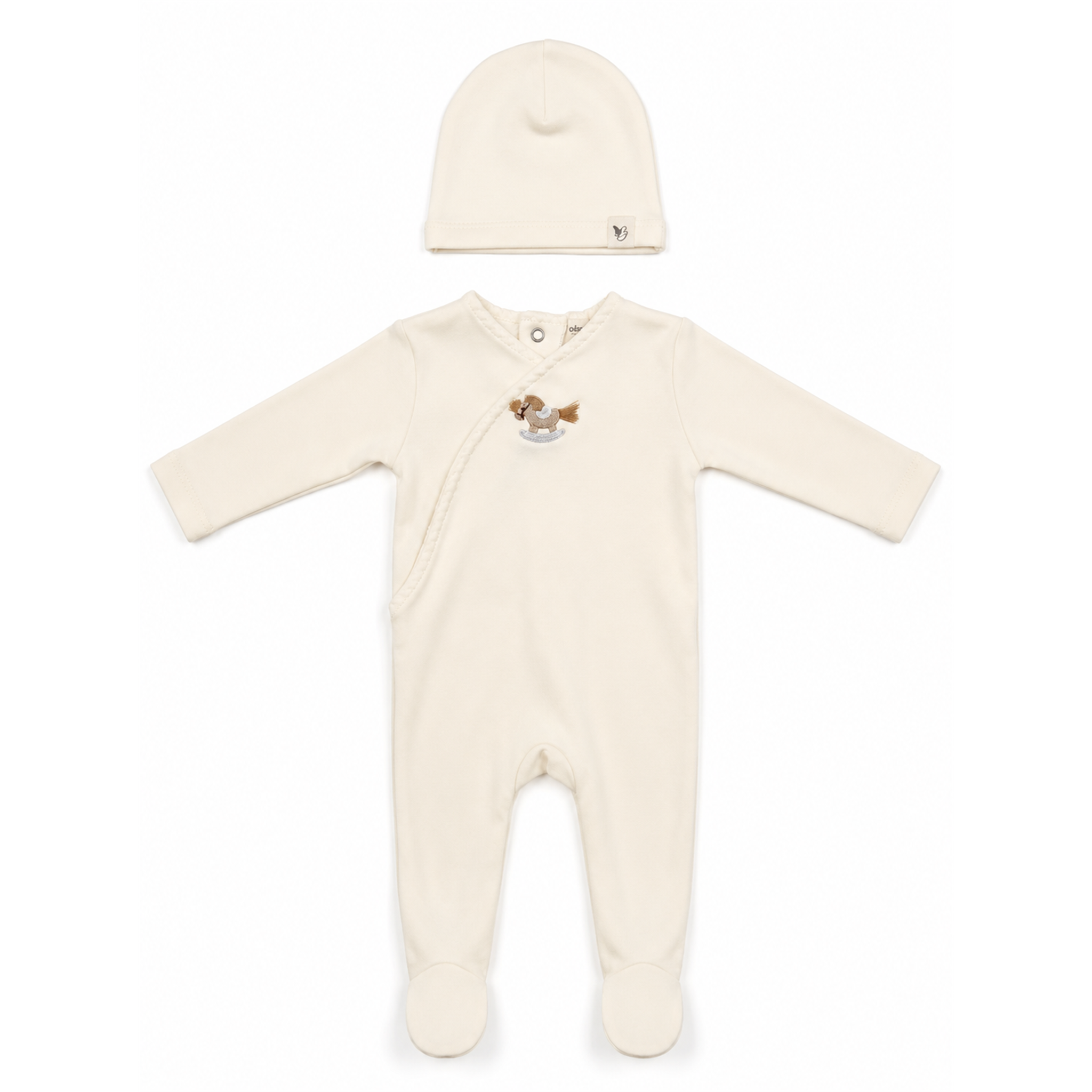 Honeybee, Flower & Rolling Horse Cotton Spandex Footie in Cream by Bebe Bella