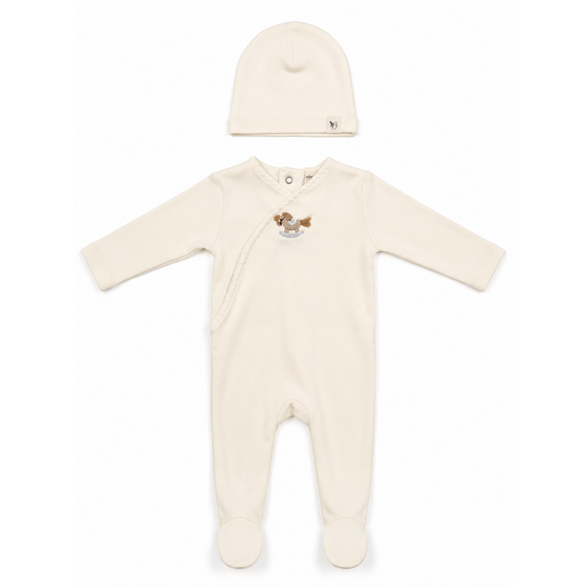 Honeybee, Flower & Rolling Horse Cotton Spandex Footie in Cream by Bebe Bella
