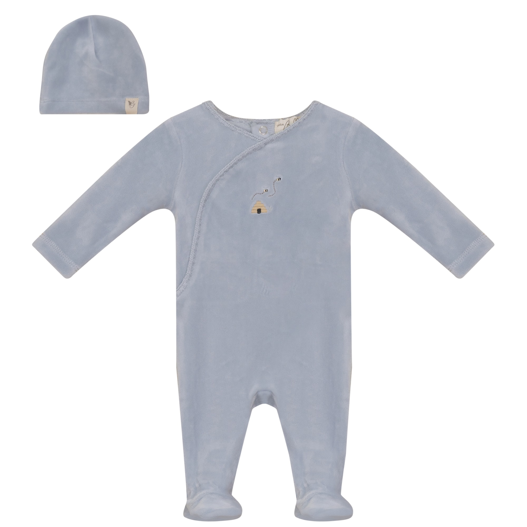 Honeybee, Flower & Rolling Horse Velour Footie in Blue by Bebe Bella