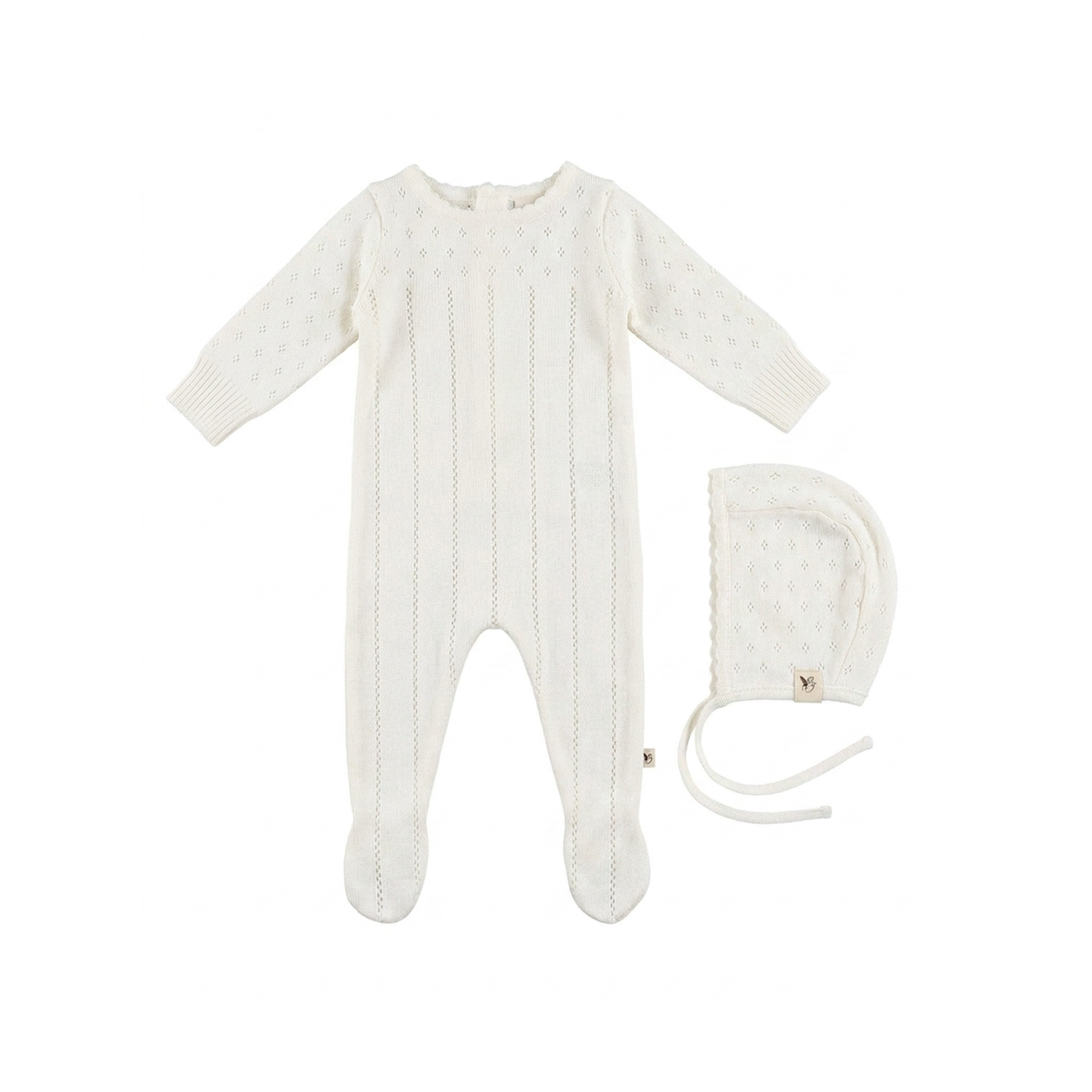 Knit Pointel Footie in White by Bebe Bella