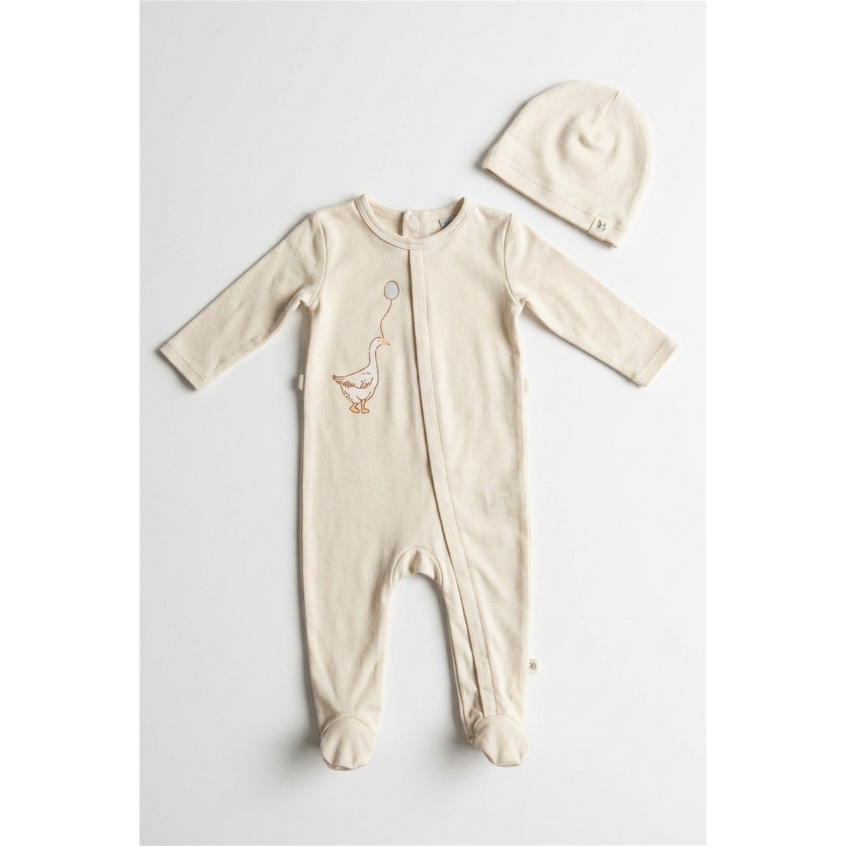 Balloon Goose Print Footie in Dark Almond by Bebe Bella