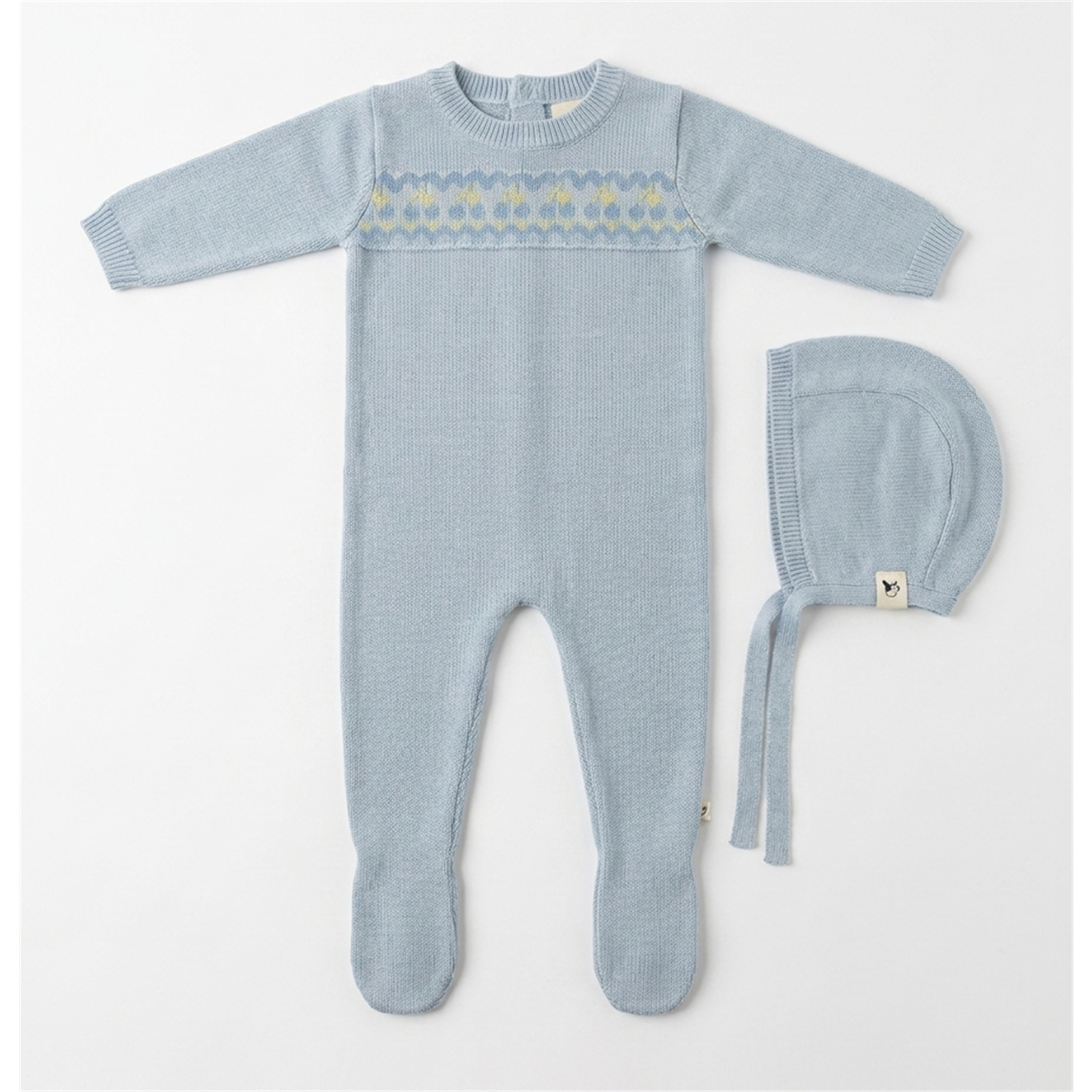 Cherry Embroidered Knit Footie in Blue by Bebe Bella