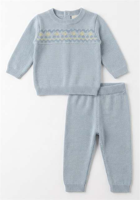 Cherry Embroidered Knit Set in Blue by Bebe Bella