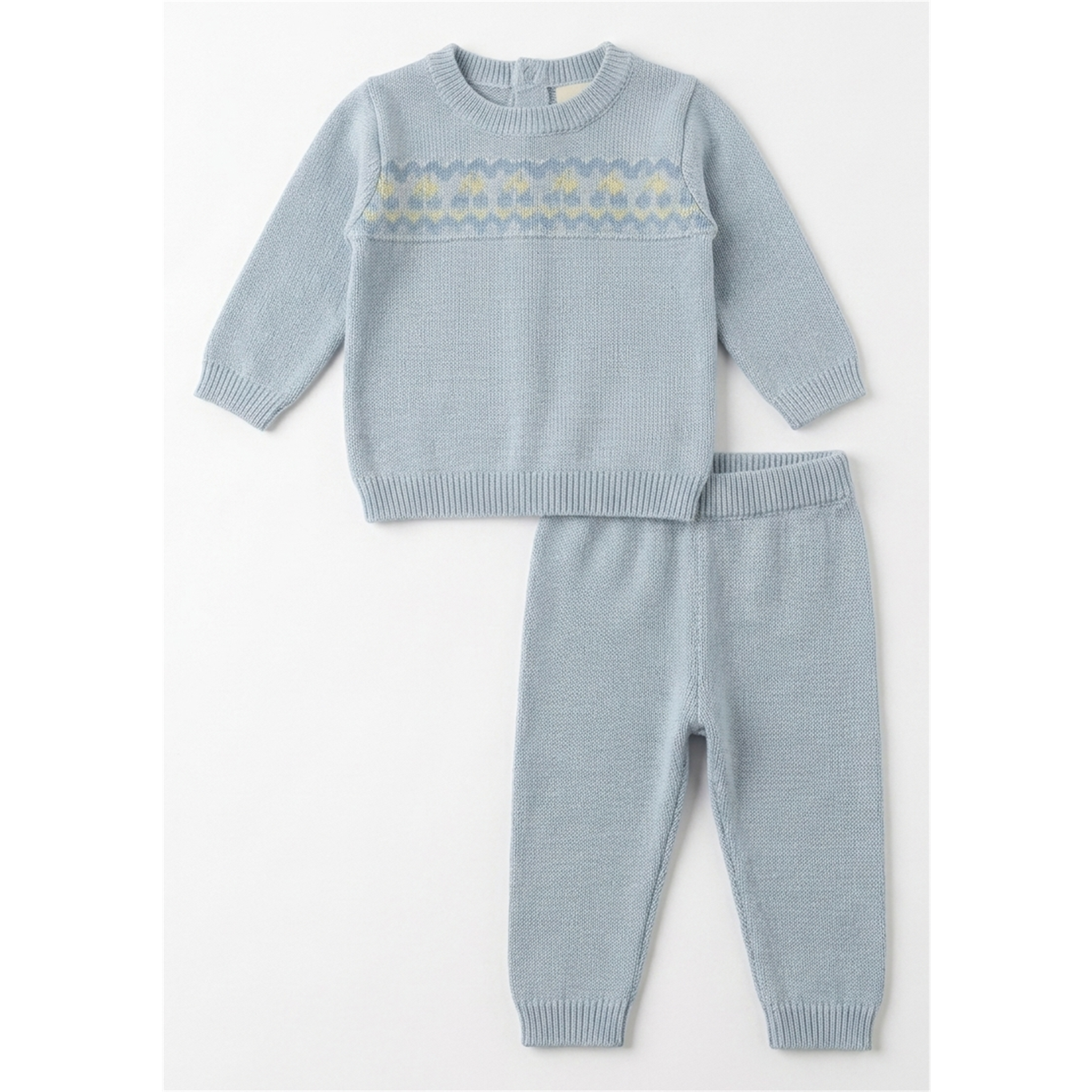 Cherry Embroidered Knit Set in Blue by Bebe Bella